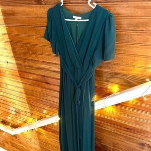 Emerald Green Chiffon Wrap Maxi Dress – Size M